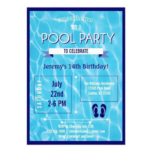Pool Party Invitation Blue (front side)