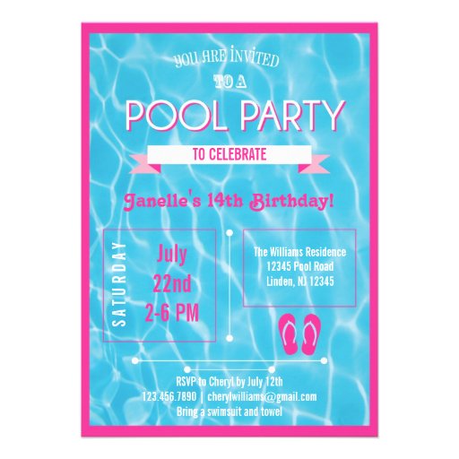 Pool Party Invitation Pink (front side)