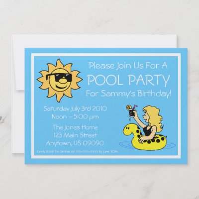 Pool Party Invitations on Pool Party Invitations  Female Yellow Innertube  From Zazzle Com