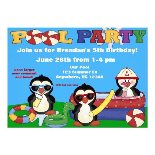 Pool Party kids Birthday Invitation