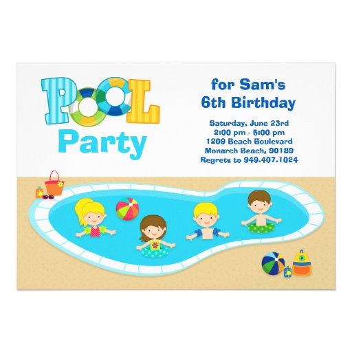 Pool Party Kids Birthday Party Invitation