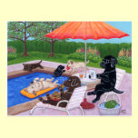Pool Party Labradors 2 Painting postcards
