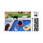 Pool Party Labradors Fun Painting Postage Stamps
