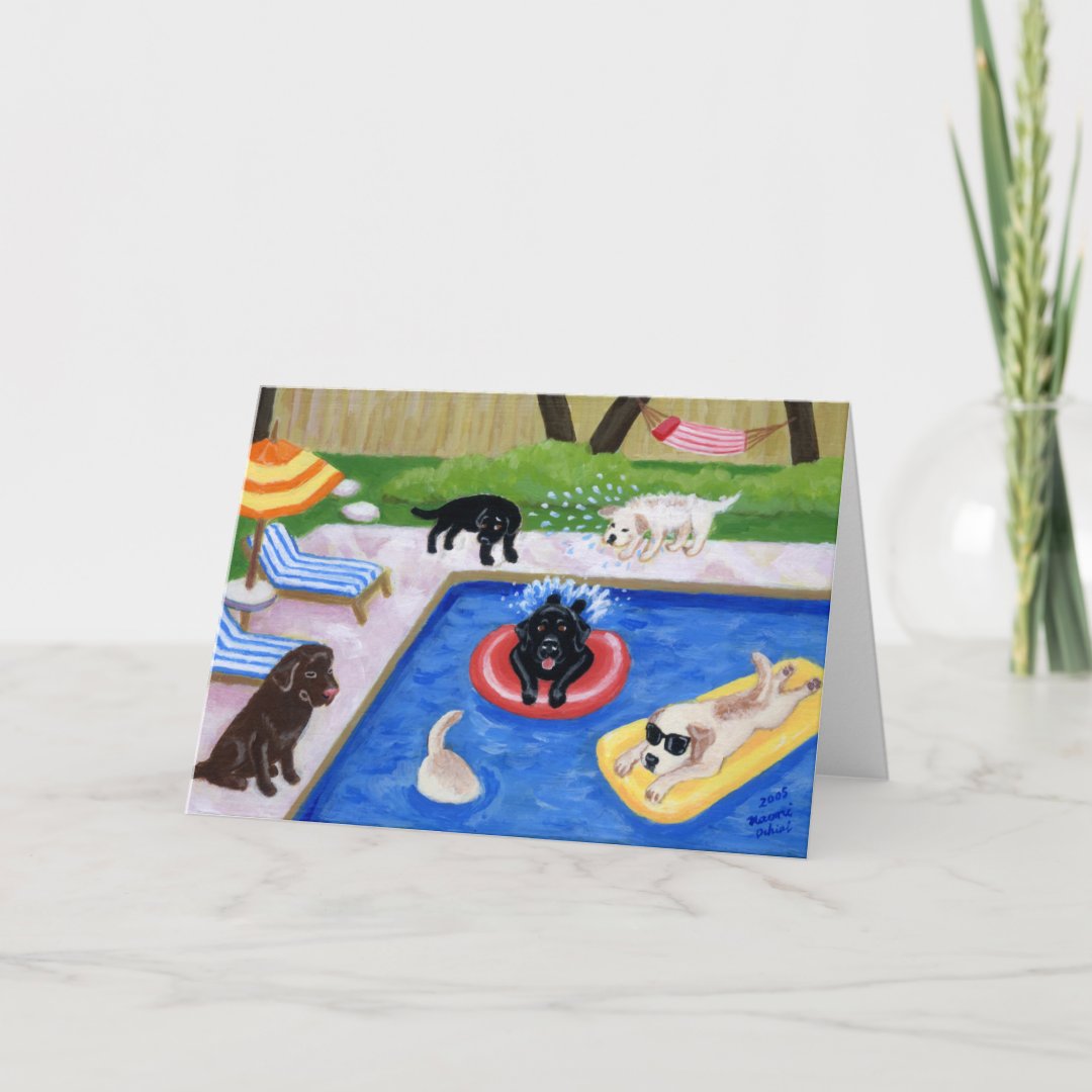 Pool Party Labradors Fun Painting Thank You Card Zazzle