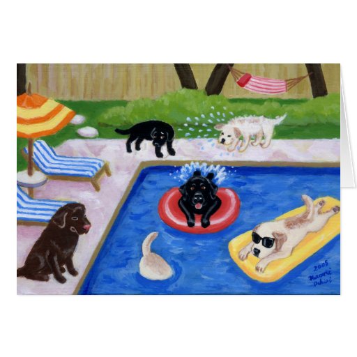 Pool Party Labradors Fun Painting Thank You Card