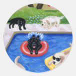 Pool Party Labradors Round Sticker