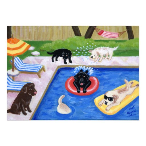 Pool Party Labradors Summer Party Invitations