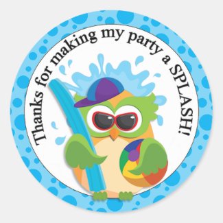 Pool Party Owl Thank You Classic Round Sticker