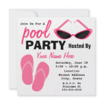 Pool Party - Retro Cat Eye Sunglasses &amp; Flip Flops Invitations