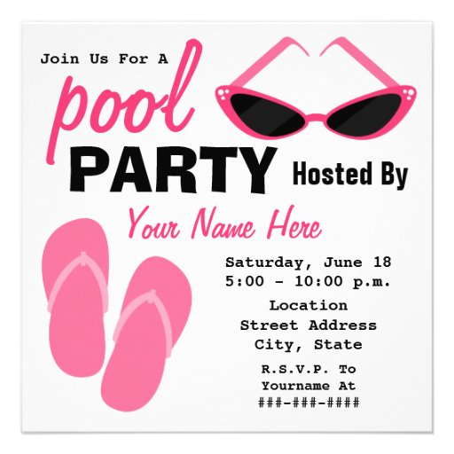 Pool Party - Retro Cat Eye Sunglasses & Flip Flops Invitations
