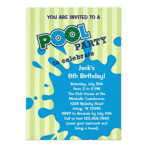Pool Party Summer Birthday Invitation (front side)