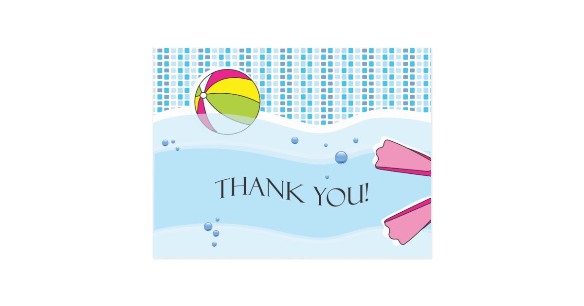 Pool Party Thank You Postcard - Girl | Zazzle
