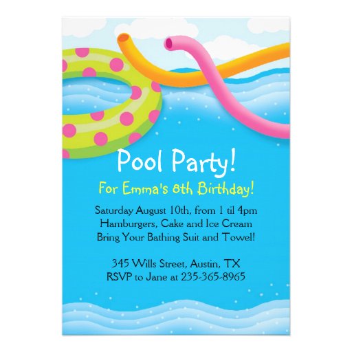 Pool Party Themed Invitations (front side)