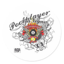 Pool Player For Life Round Stickers