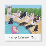 Pool Side Party Labradors Painting Fridge Magnet