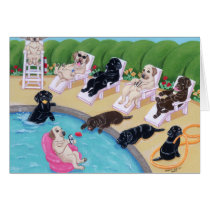 Pool Side Party Labradors Painting Greeting Cards