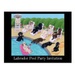 Pool Side Party Labradors Painting Post Card