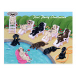 Pool Side Party Labradors Painting Post Card