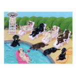 Pool Side Party Labradors Painting Postcard