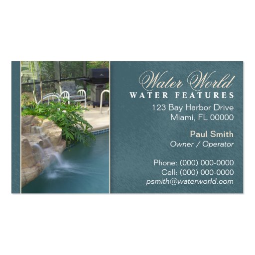 Pool Water Feature Business Card (front side)