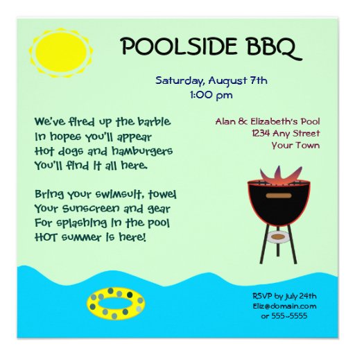 Poolside BBQ Invitations (front side)