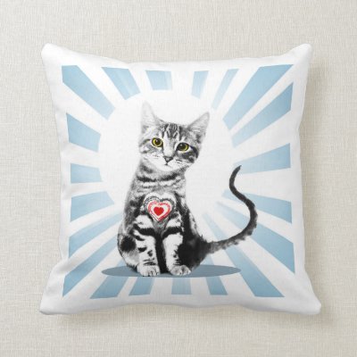 Cat Pop Art with Red Heart Design Pillow