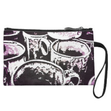 Pop Art Coffee Mugs Watercolor Print in Purple Wristlet