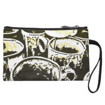 Pop Art Coffee Mugs Watercolor Print in Yellow Wristlet Clutches