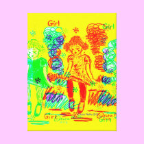 Pop Art Girl Among The Molecules canvas prints
