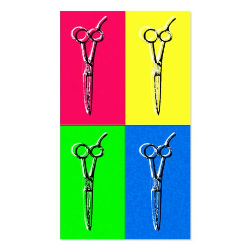 pop art hair stylist cosmetology scissors pink business card templates (front side)
