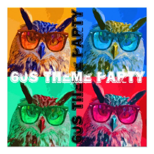 Pop art owl 60s theme party invite