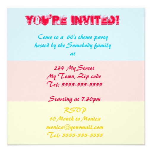 Pop art owl 60s theme party invite
