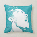 Pop Art Portrait Billie Holiday Aqua Pillow