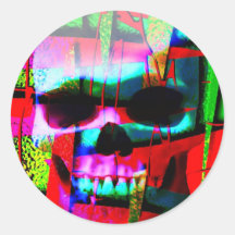Pop Plaid Skull Round Sticker