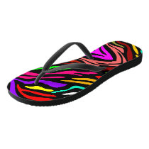 footwear, footgear, pop, psychedelic, cool, zebra, animal print, stripes, colorful, stylish, [[missing key: type_inaflash_flipflop]] with custom graphic design