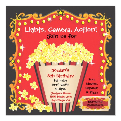 Popcorn and a Movie Birthday Party Invitation
