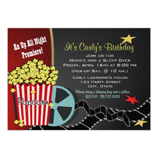 Popcorn and a Movie Sleep over Personalized Invite
