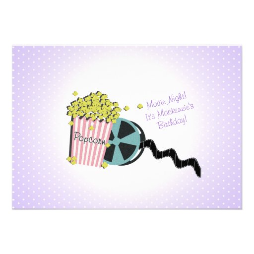 Popcorn and a Movie Sleepover Purple Custom Invitation