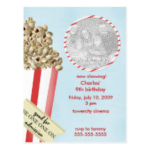 Popcorn Birthday Party Invitation Post Cards