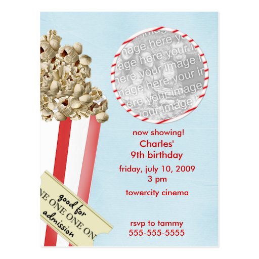 Popcorn Birthday Party Invitation Postcard | Zazzle