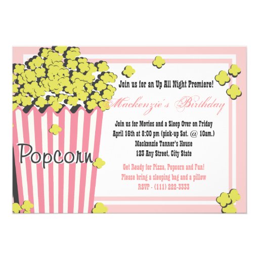Popcorn Movie Sleepover Custom Announcement (front side)