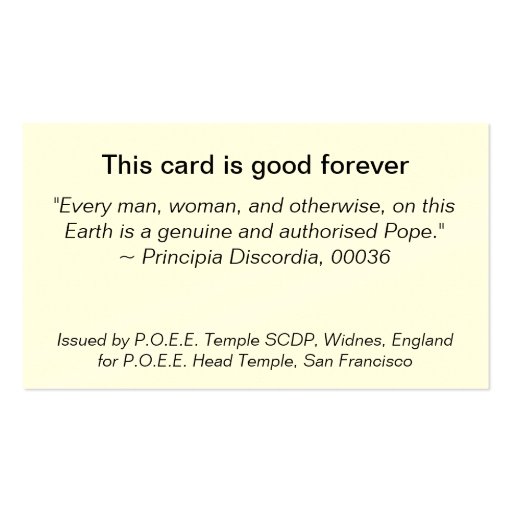 Pope Card Business Cards (back side)