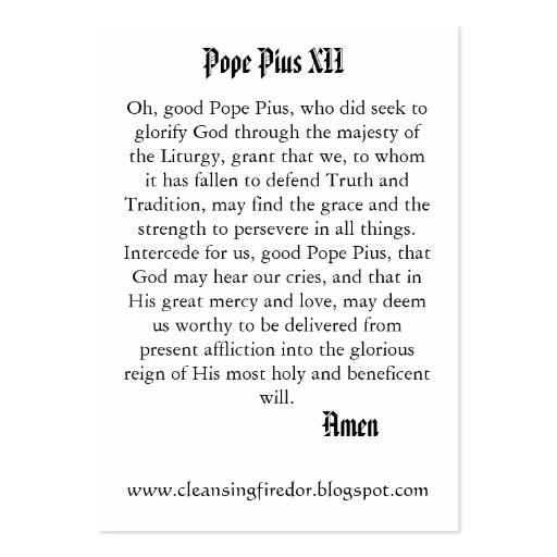 Pope Pius XII Prayer-card Business Card Template (back side)