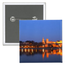 Pope's Palace in Avignon and the Rhone river at Pinback Button