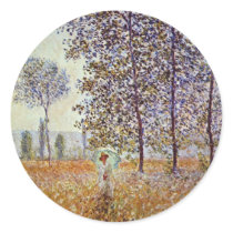 Poplars In Sunlight By Claude Monet Round Stickers