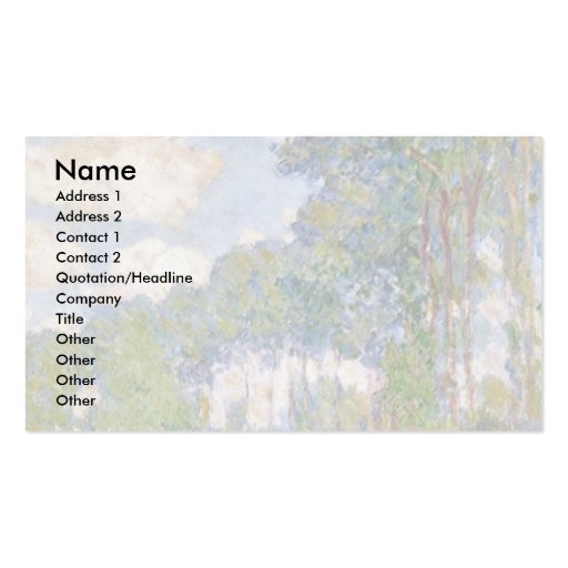 Poplars On The Epte By Claude Monet Business Card (front side)