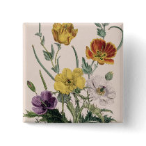 Poppies and Anemones Button