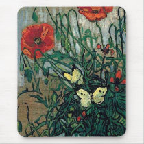 Poppies and Butterflies, Vincent van Gogh mousepads by masterpiecesofart Poppies and Butterflies, Vincent van Gogh mousepads
