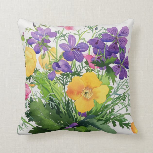 Poppies and Geraniums Pillow