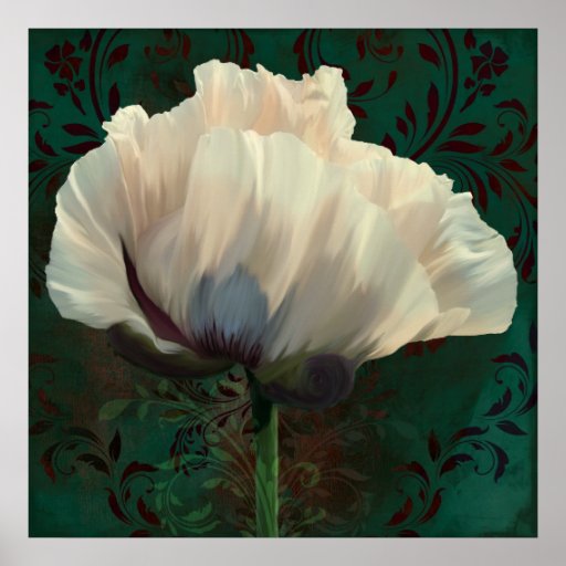 Poppies en Verdigris creamy salmon poppy flowers Poster Zazzle